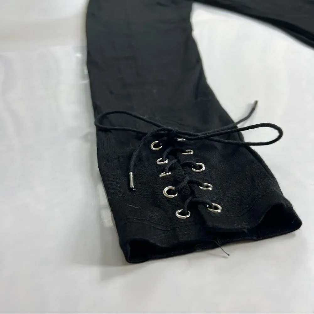 FREE PEOPLE Small Black Leggings NWT New Movement Lace Up Ankle Joggers Leggings