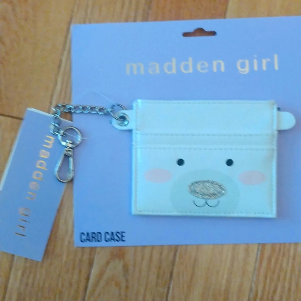 -- Madden Girl Polar bear card case with chain clip