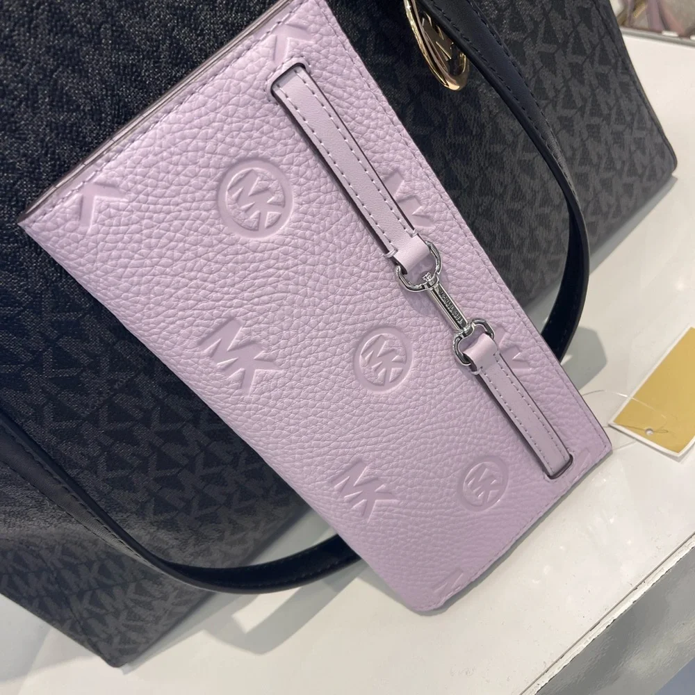 MICHAEL KORS Carson Large Logo Debossed Snap Wallet Light Quartz  NWT