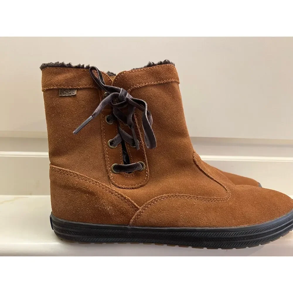 Keds Women's Brown Suede Leather Ankle Bootie 7.5 Fall Winter Casual Rubber Sole