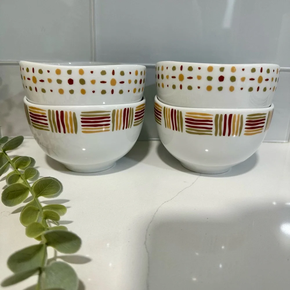 West Elm Salad Cereal Candy Bowl Microwave Dishwasher Safe White Brow Green Cute
