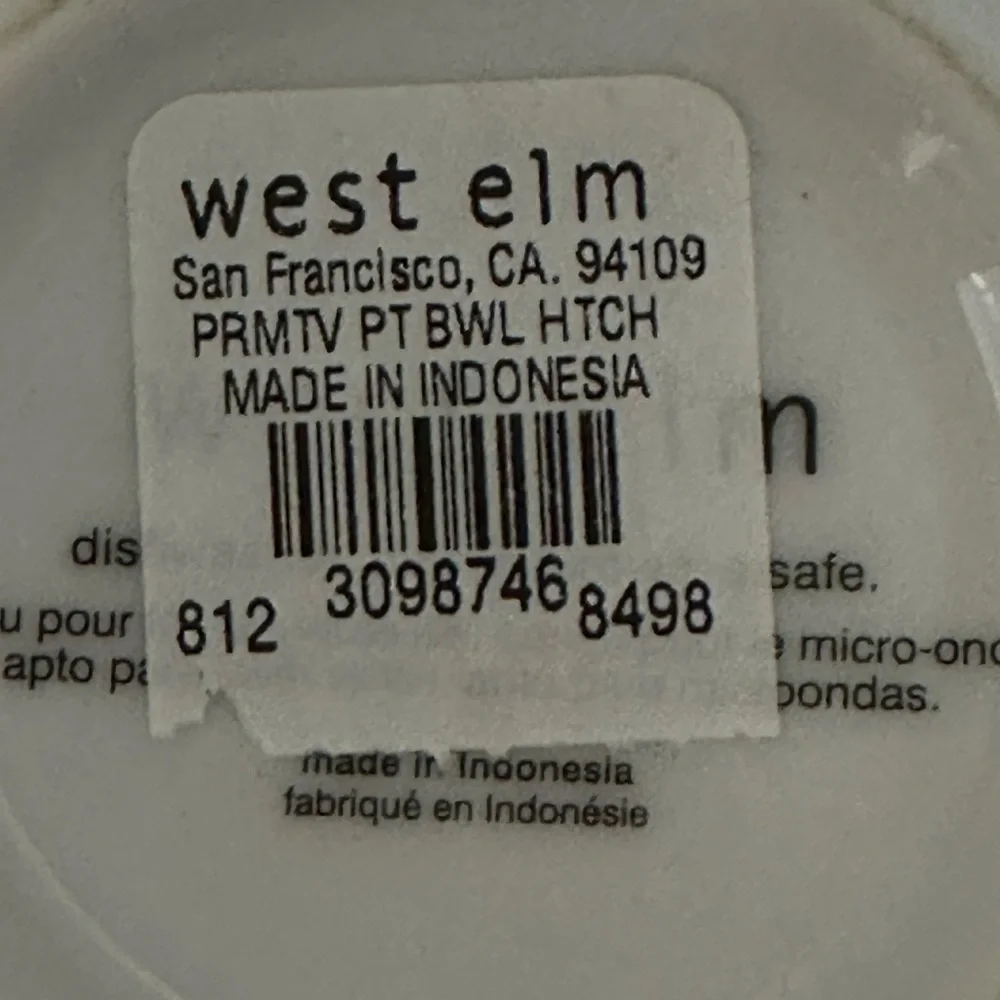 West Elm Salad Cereal Candy Bowl Microwave Dishwasher Safe White Brow Green Cute