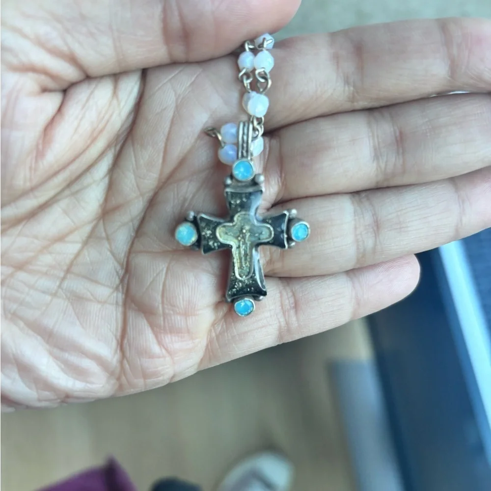 Virgin saint and angel Elegant Silver and Gold Cross Pendant Necklace