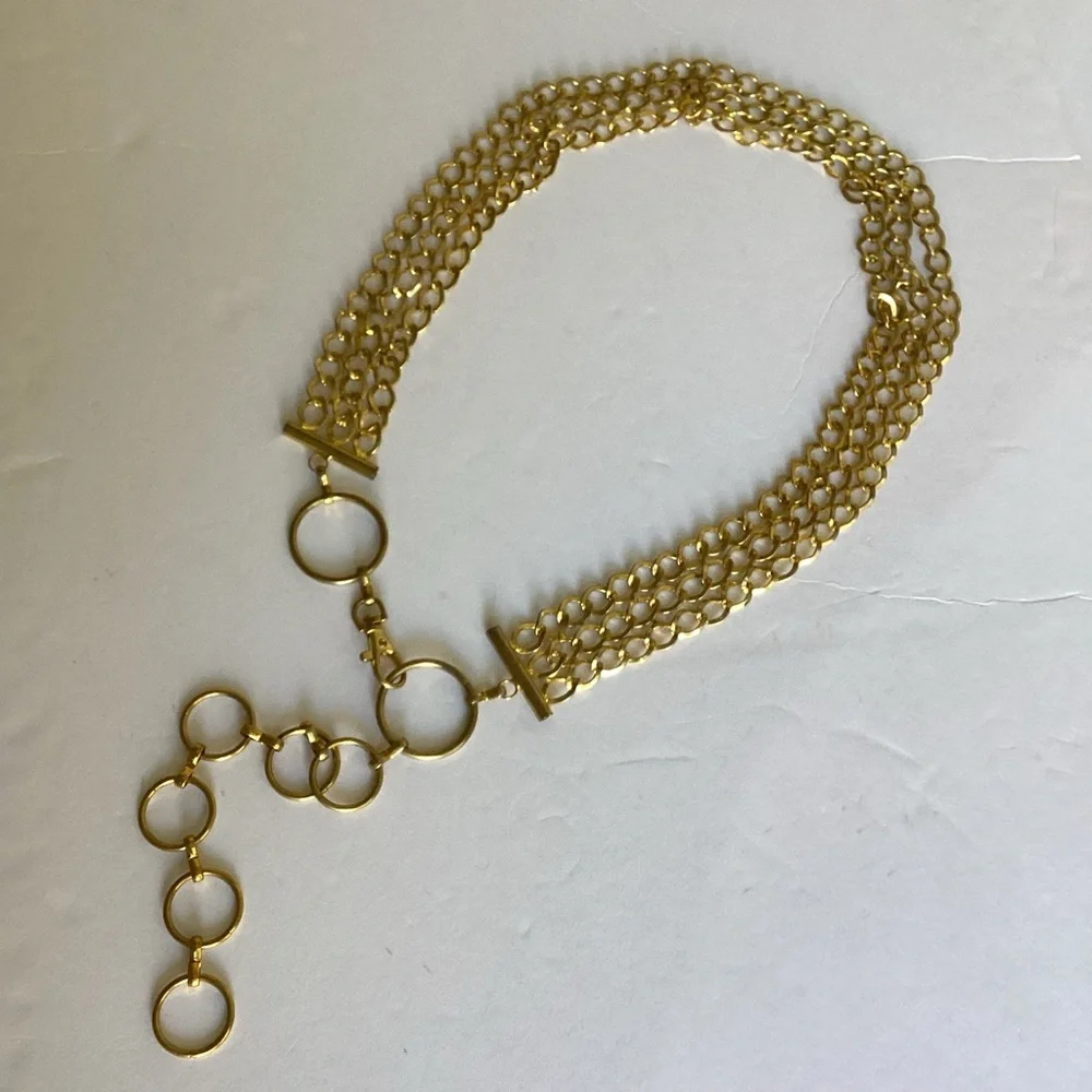 Gold Tone Multi-Chain Link Belt Toggle Closure Statement