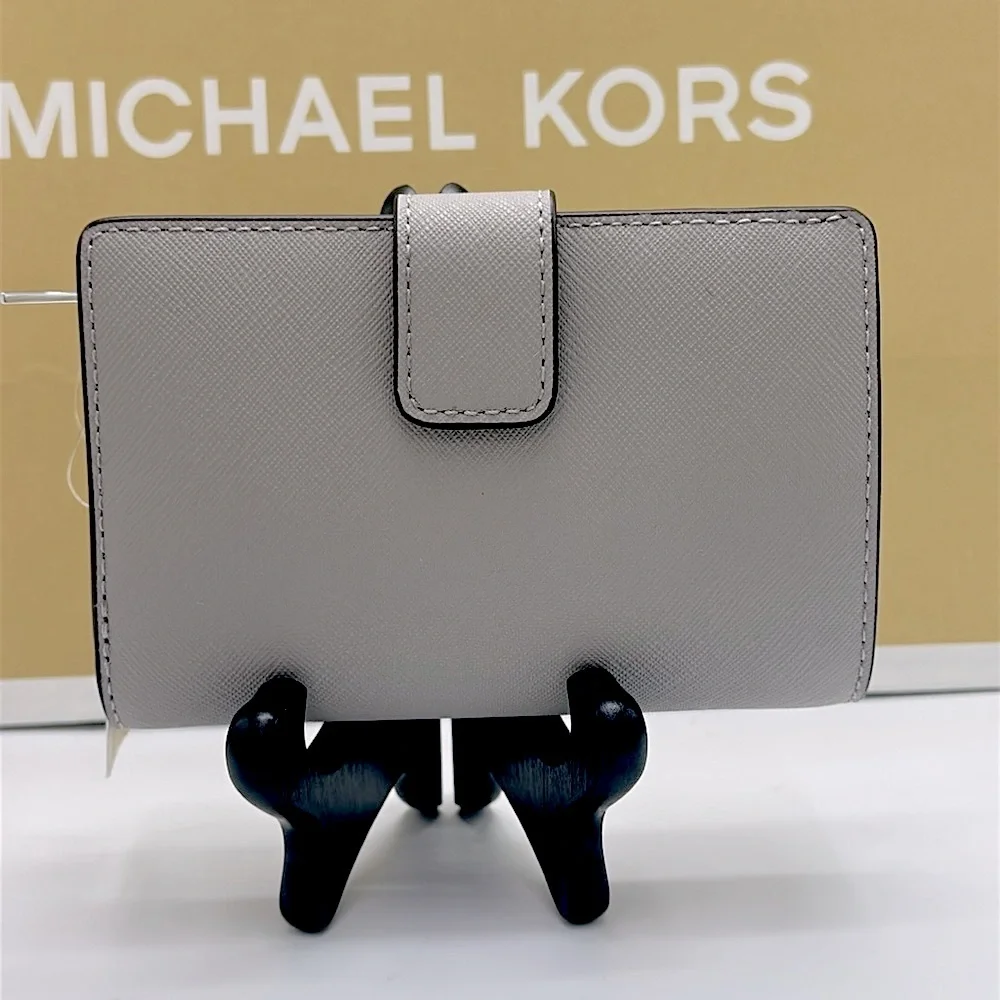MICHAEL KORS Medium Saffiano Leather Bifold CN Wallet PEARL GREY NWT