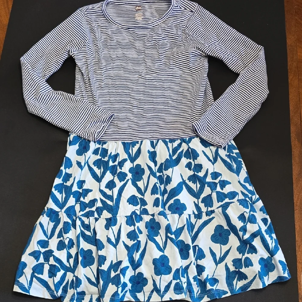 Tea Collection Girls 10 Blue Striped and Floral Dress