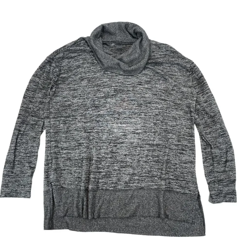 Gray Space Dye Cowl Neck Pullover Sweater High Low Hem Women's Medium Large