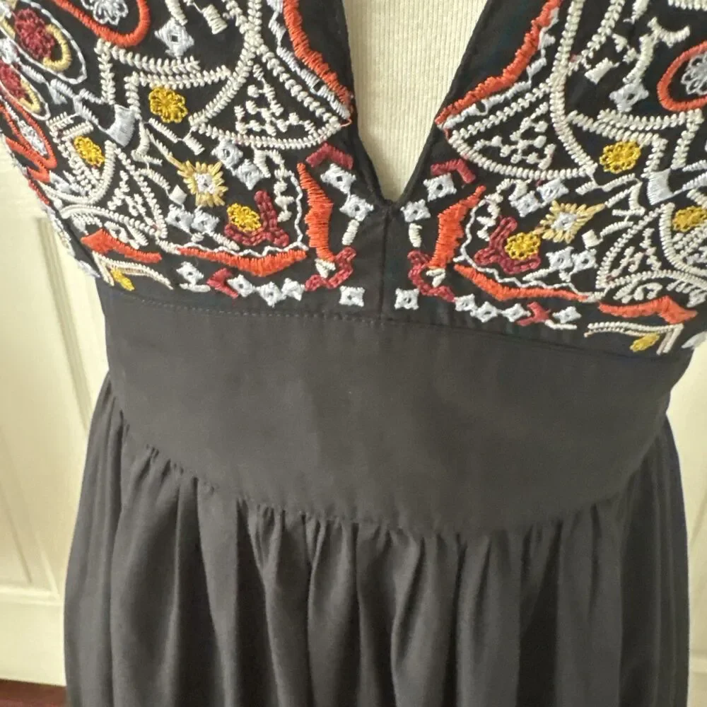 Abercrombie Fitch Womens Boho Embroidered Maxi Dress Medium Black Festival Style