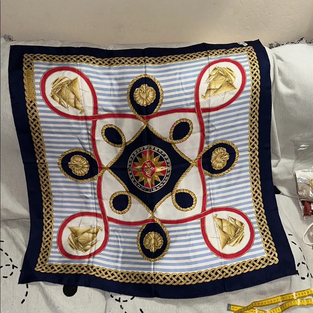 Christian Dior Nautical Themed Silk Scarf red white blue gold