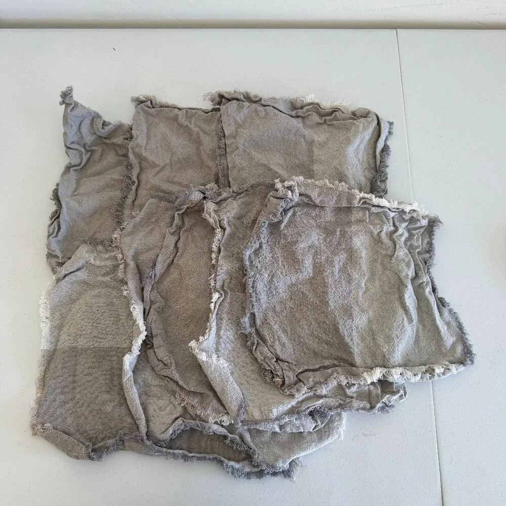 Linen Cloth Napkins | Frayed Edge Rustic Neutral | Set of 6