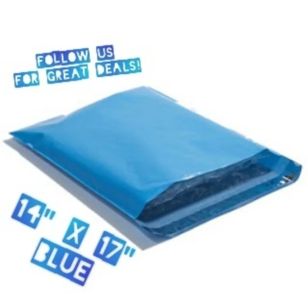 50 Blue Poly Mailers 14x17