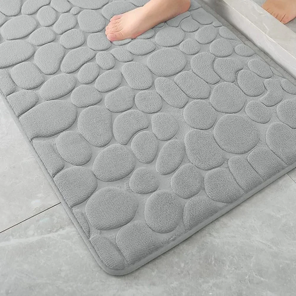 Cobblestone Embossed Bathroom Bath Mat, Memory Foam Pad, Washable Bath R…