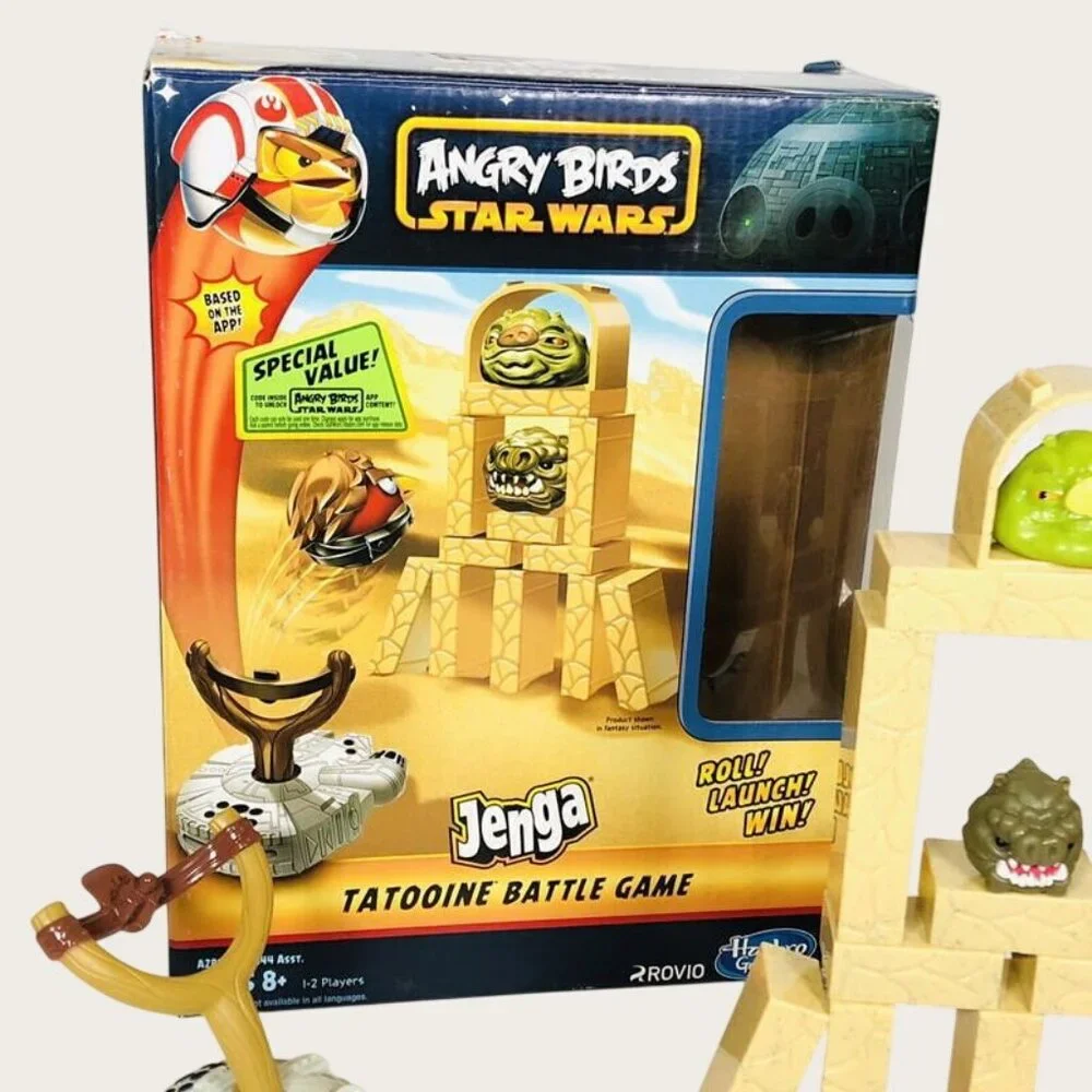 Angry Birds Star Wars Jenga Tatooine Battle Game Hasbro Sling Shot Works