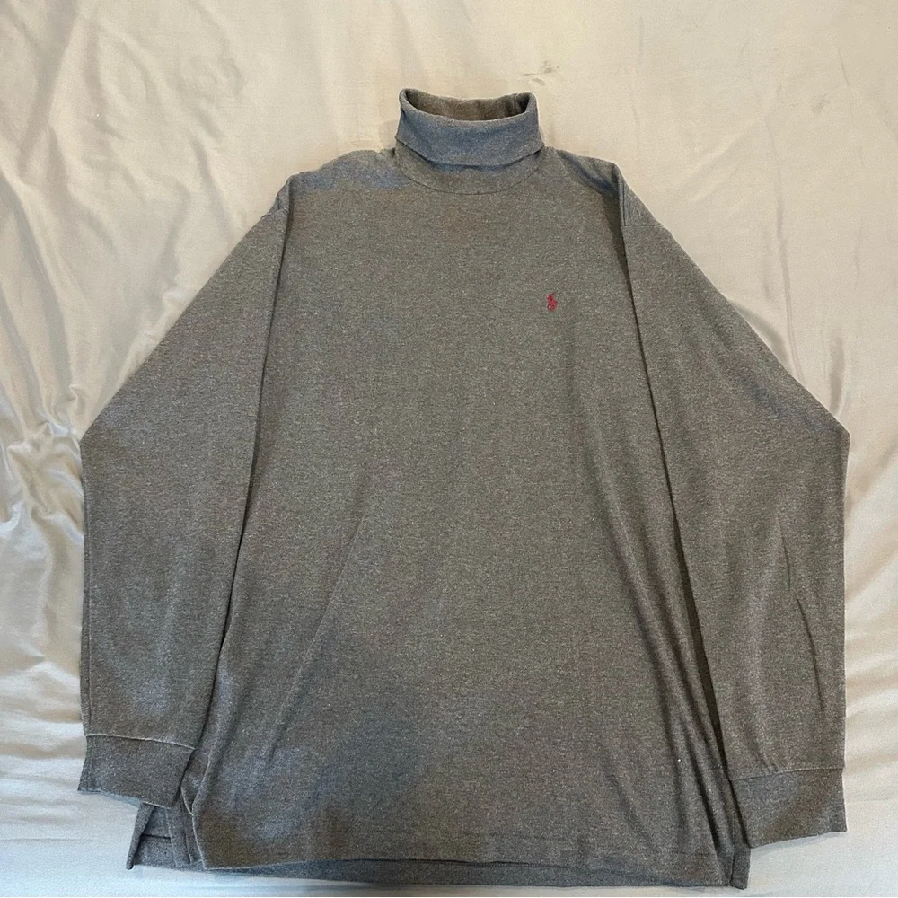 Vintage Polo Ralph Lauren Shirt Men Large Gray Turtleneck Mock Neck Made USA 90s