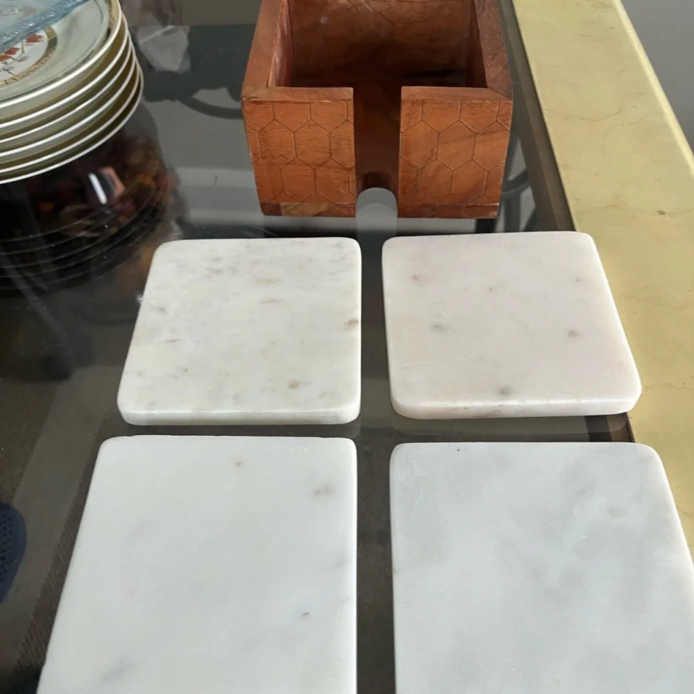 Set of Four White Marble Coasters