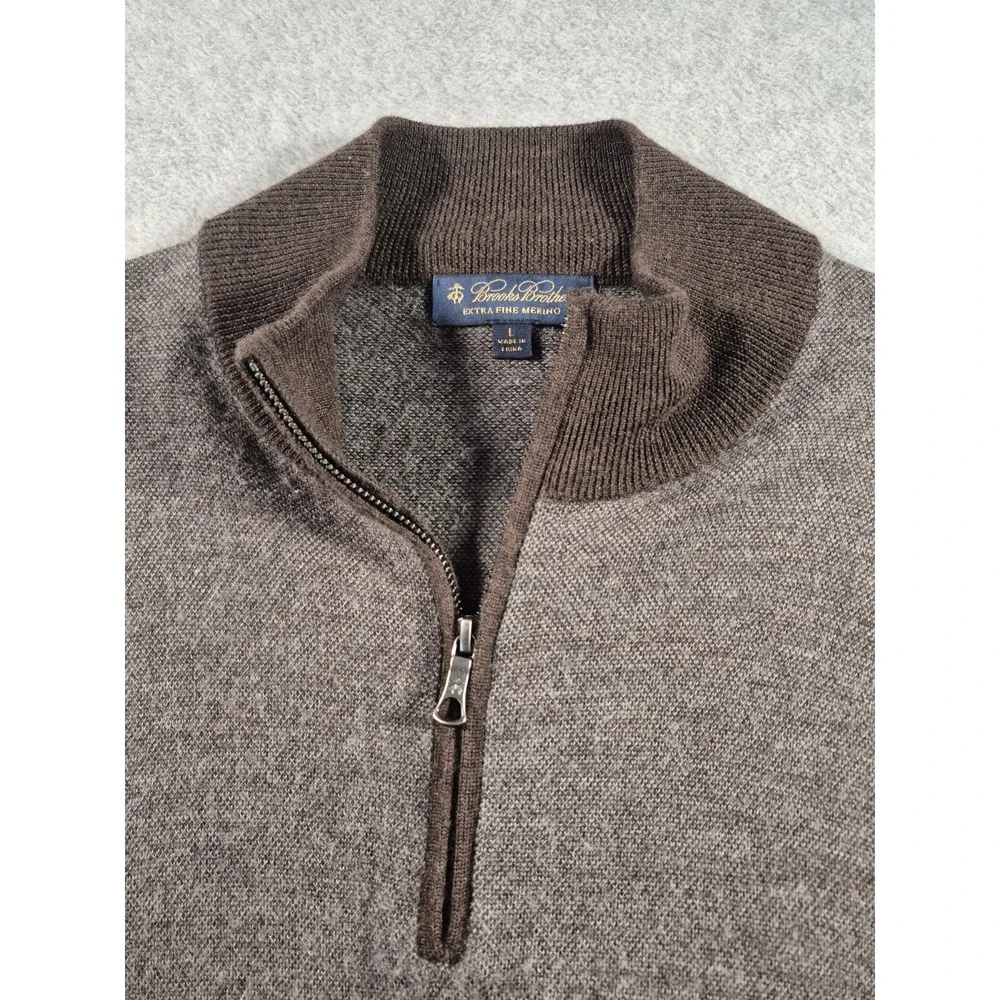 Brooks Brothers Sweater Men's Large Extra Fine Italian Merino Wool 1/4 Zip