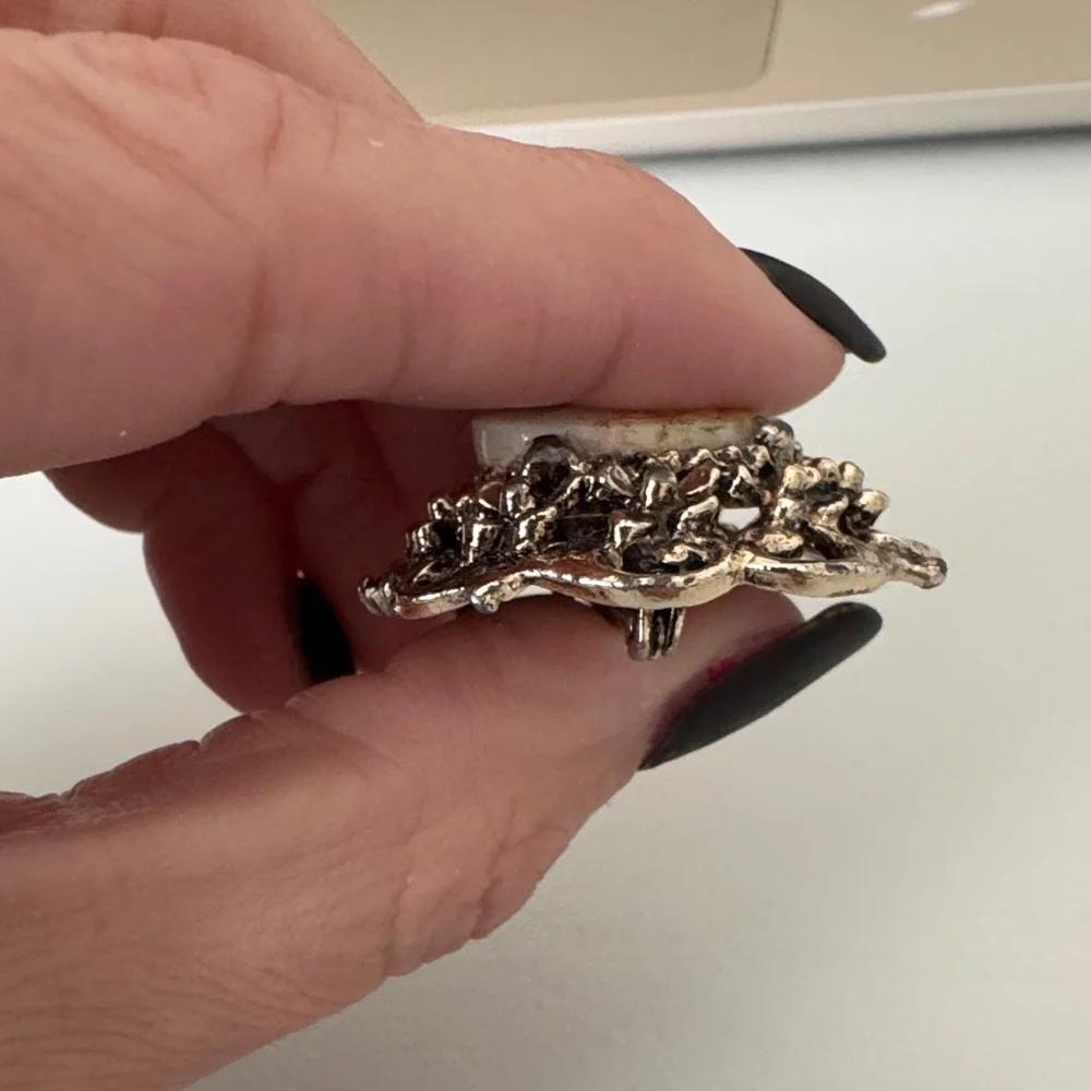 Vintage Silver Brooch with Painted Scene