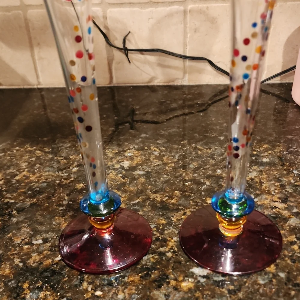 Colorful Polka Dot Champagne Flutes Set Of 2