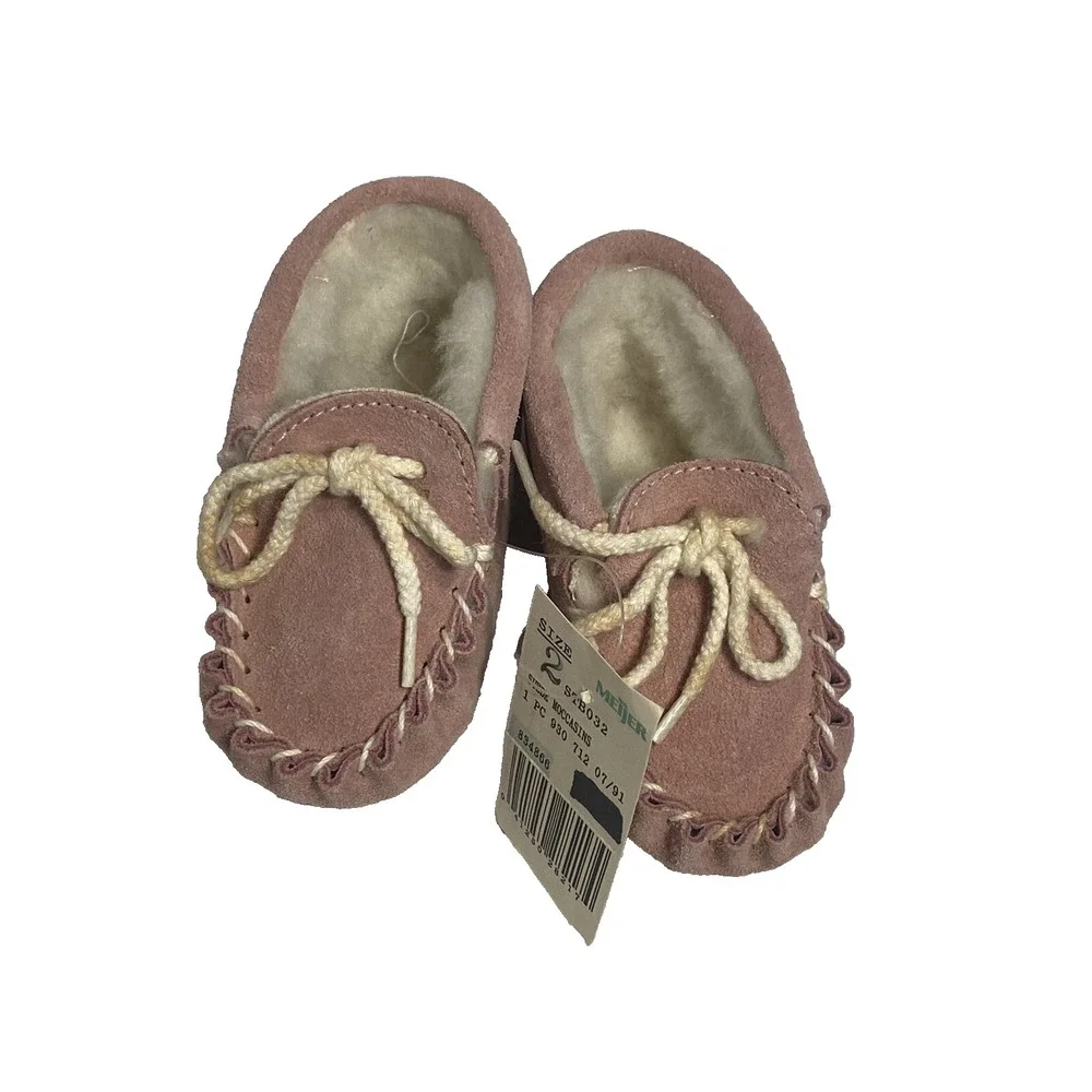 VINTAGE baby girls pink suede moccasins shoes size 2
