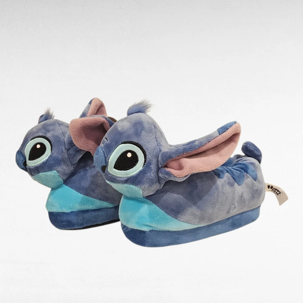 Happy Feet Disney Blue Stitch Plush Slippers Size XS