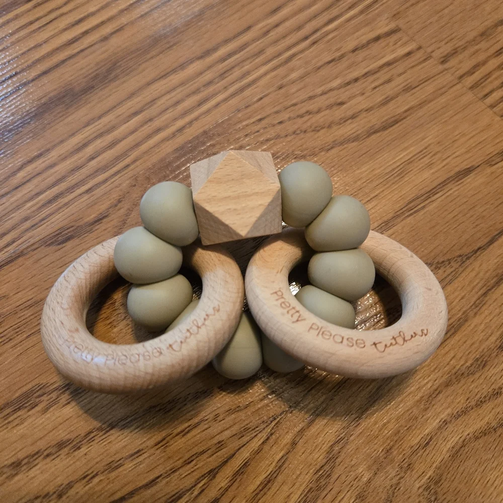 Legacy Baby Pretty Please Tutlus Natural Wooden Baby Teether Rattle Set White