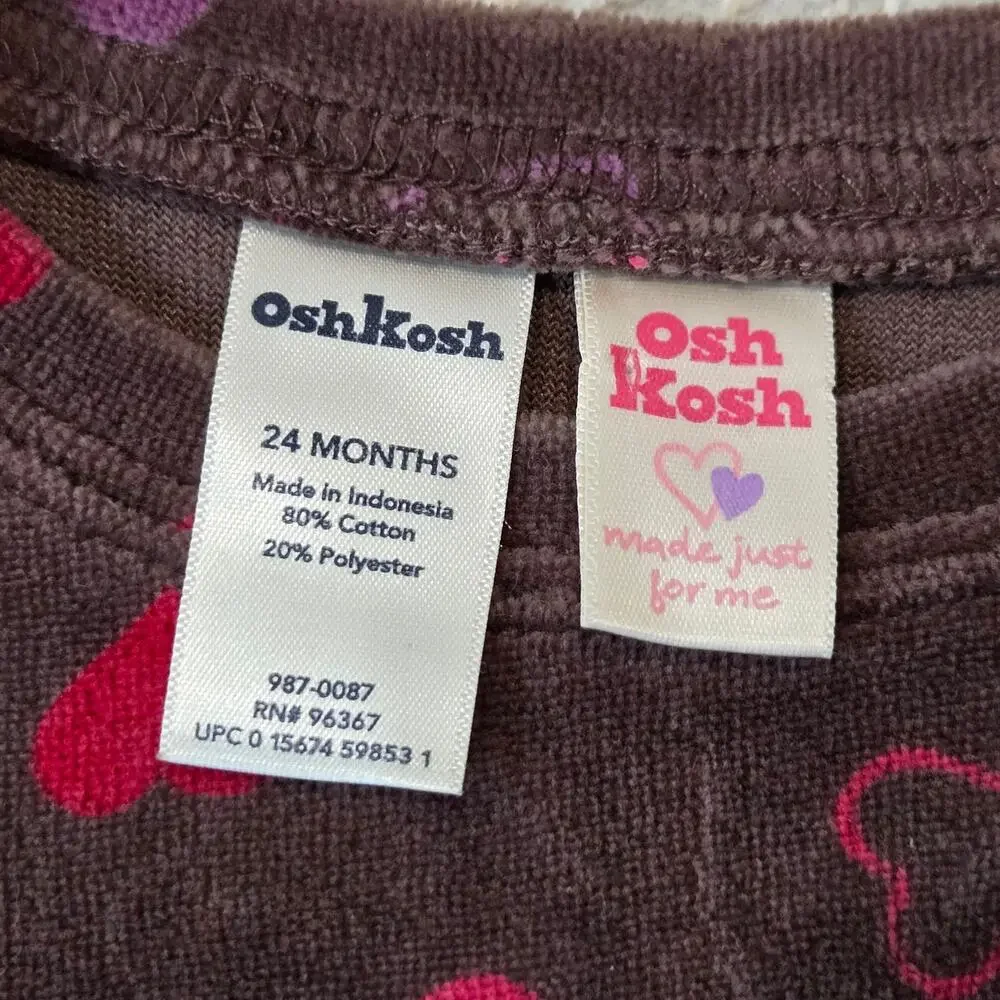 Vintage OshKosh B'gosh Brown Heart Print Long Sleeve‎ Dress Corduroy Dress 24 mo