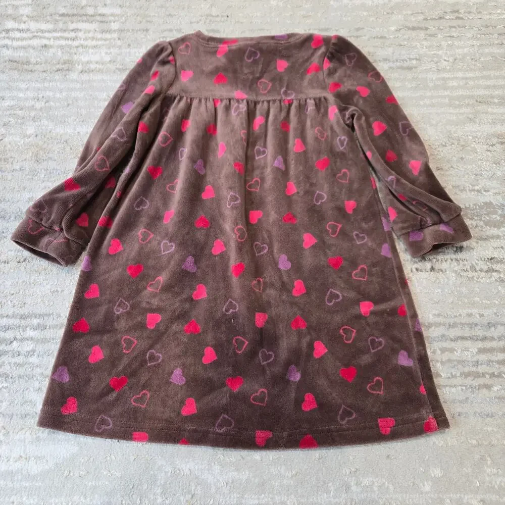 Vintage OshKosh B'gosh Brown Heart Print Long Sleeve‎ Dress Corduroy Dress 24 mo