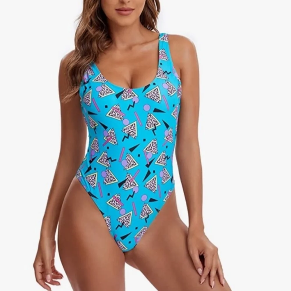 Miaiulia Swim|Retro 90s Highcut Low Back Vintage One Piece Swimwear Bath-Medium