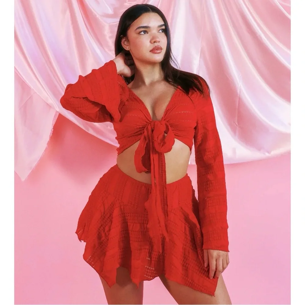 Dippin Daisies Red Tie-Front Top and Skirt Set