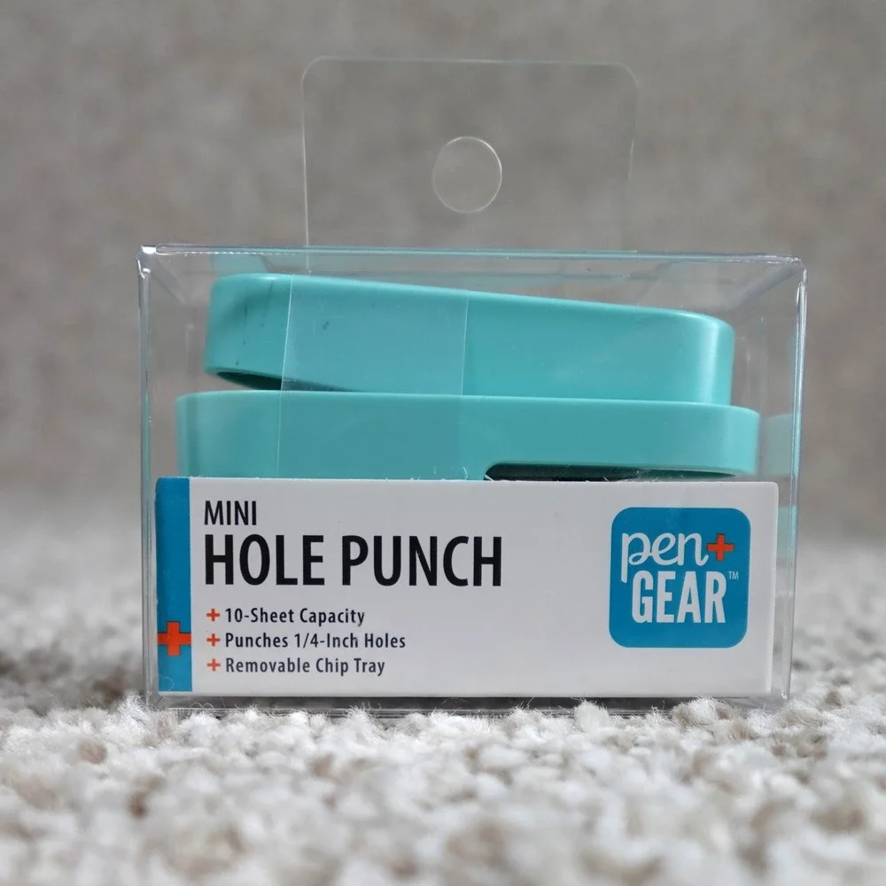 Pen Gear Mini Hole Punch Teal 10 Sheet Capacity Removable Chip Tray