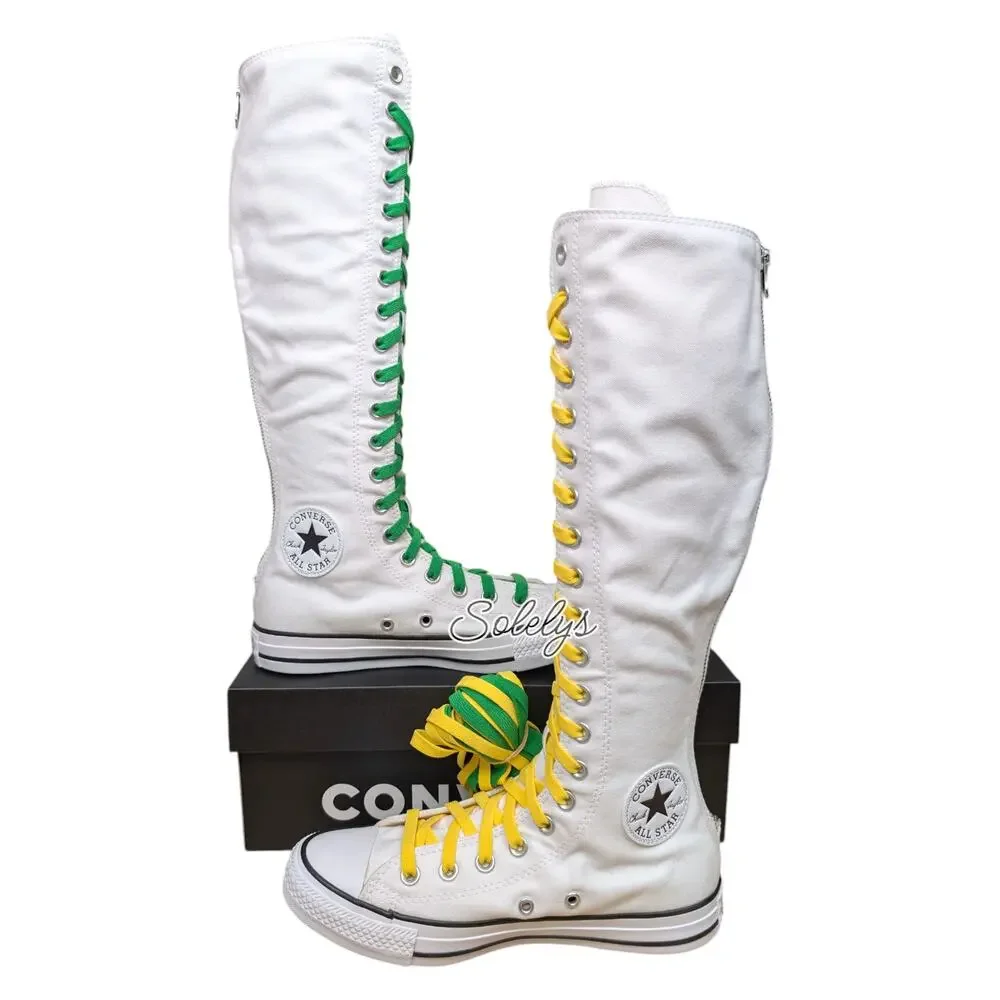 Converse XXHI Knee High Sneaker Boot White Green Yellow Elastic Laces Womens 7