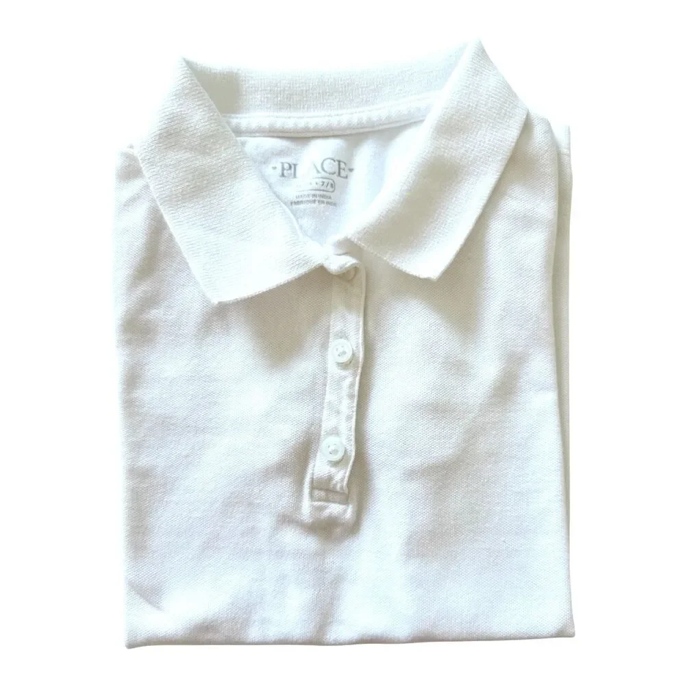 The Children’s Place Girls Medium 7/8 White Short Sleeve Polo Shirt Top Uniform