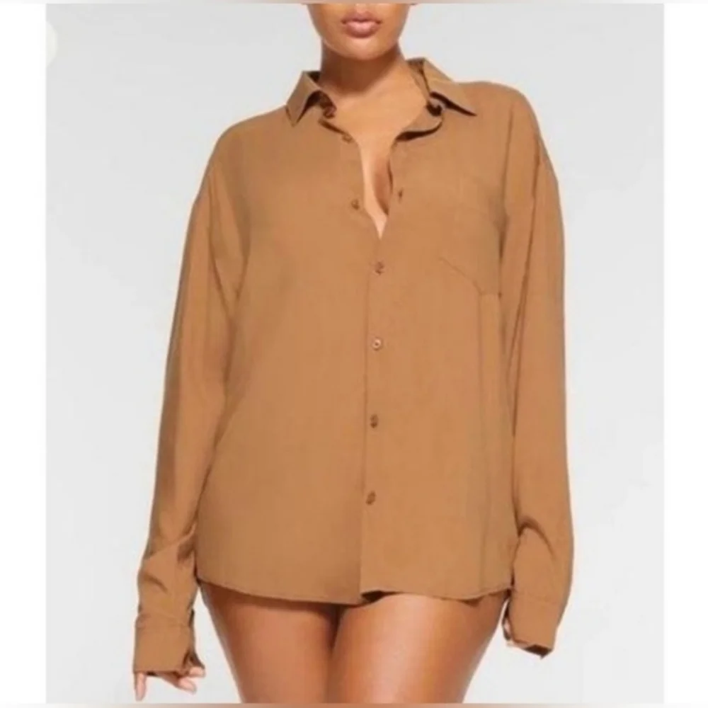 Skims Cover-ups Long Sleeve Button-up Shirt Ochre Size 2X TP-SHR-3483
