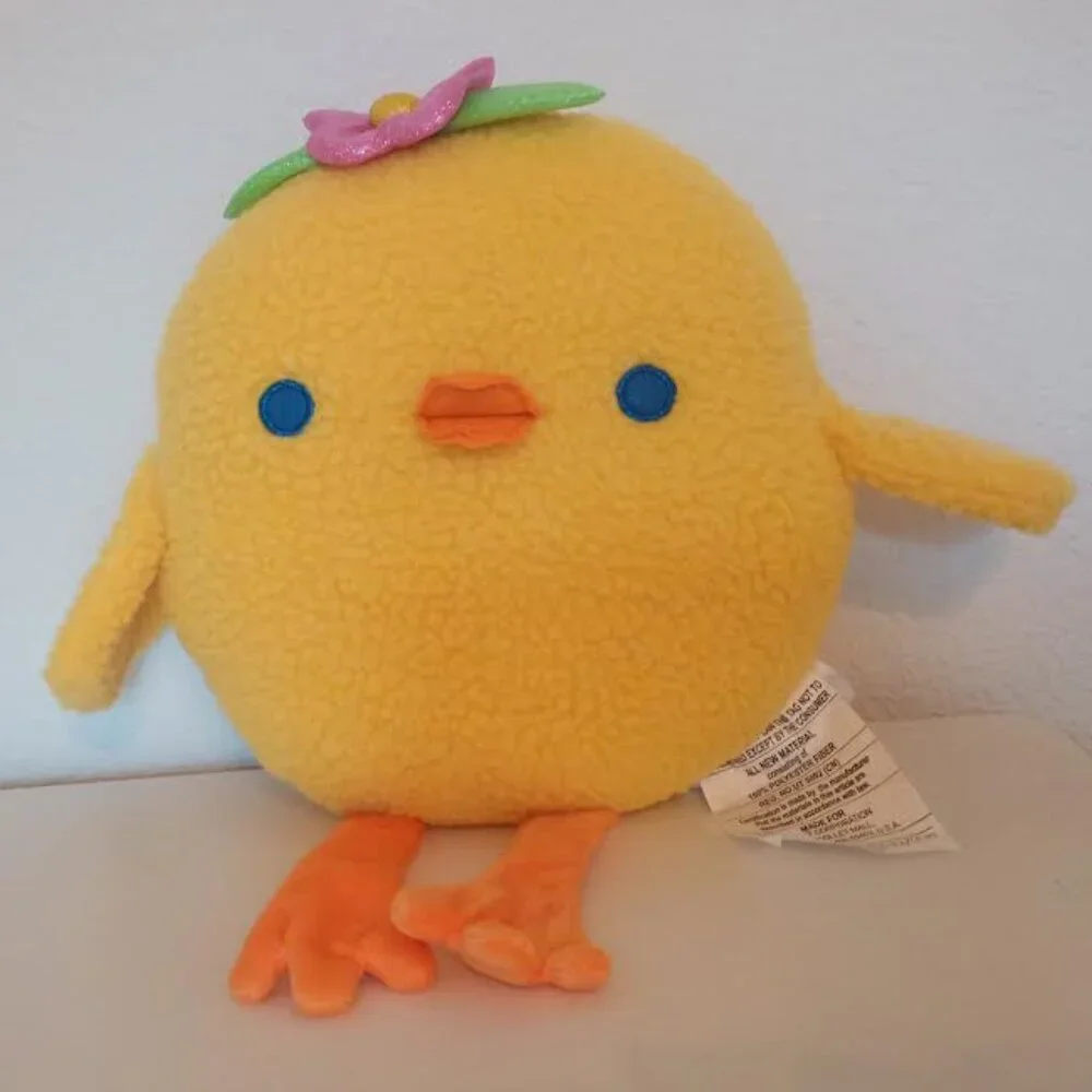 TARGET SPRITZ YELLOW CHICK WITH PINK FLOWER THROW PILLOW 16.5 IN BY 11 IN NWT