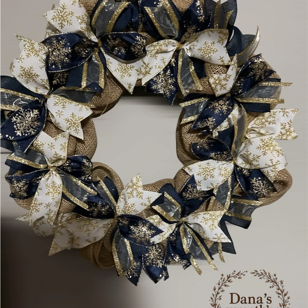 Holiday Wreath with Gold and Navy Accents