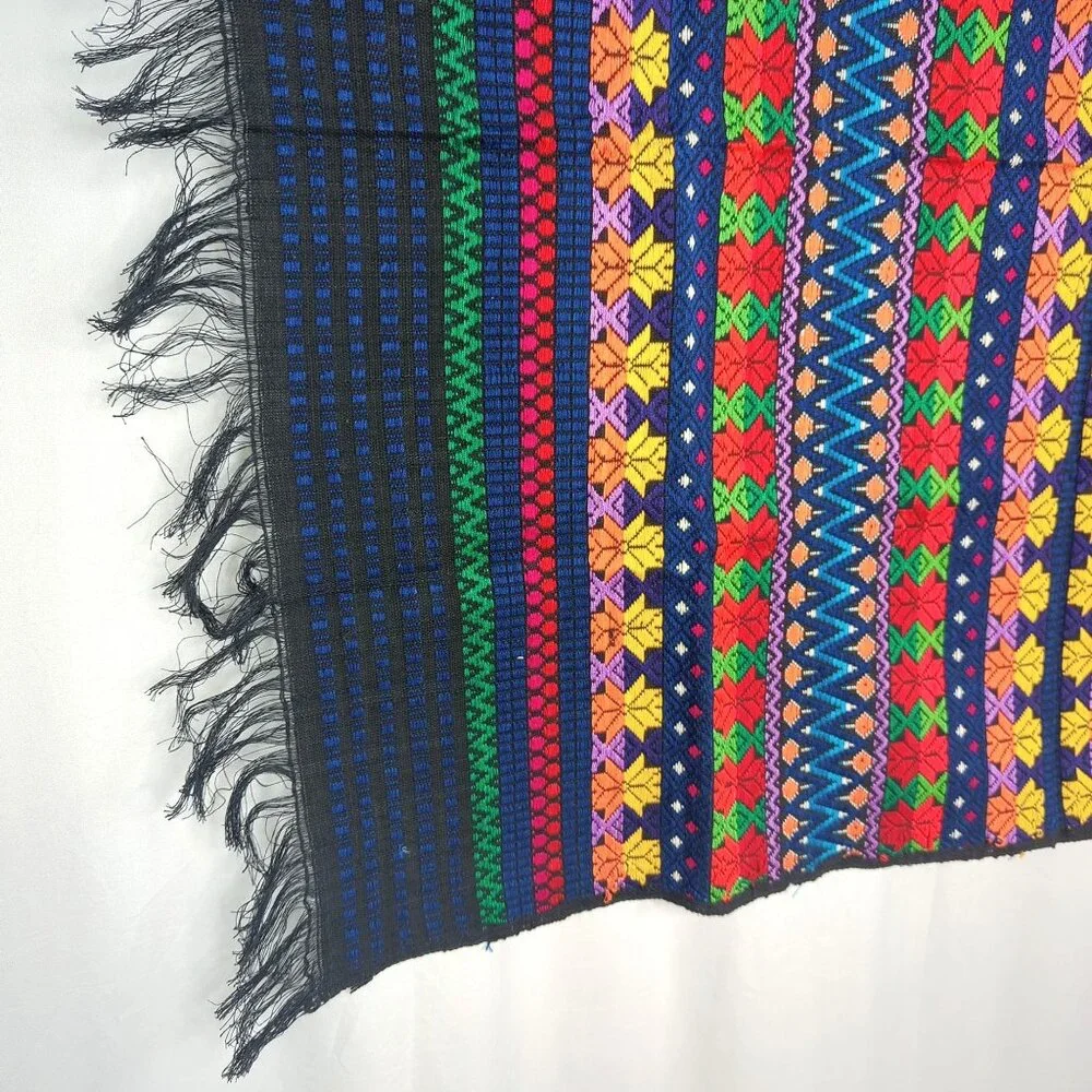 Vintage Folk Indigenous Rug Tapestry Knit Tablecloth Black