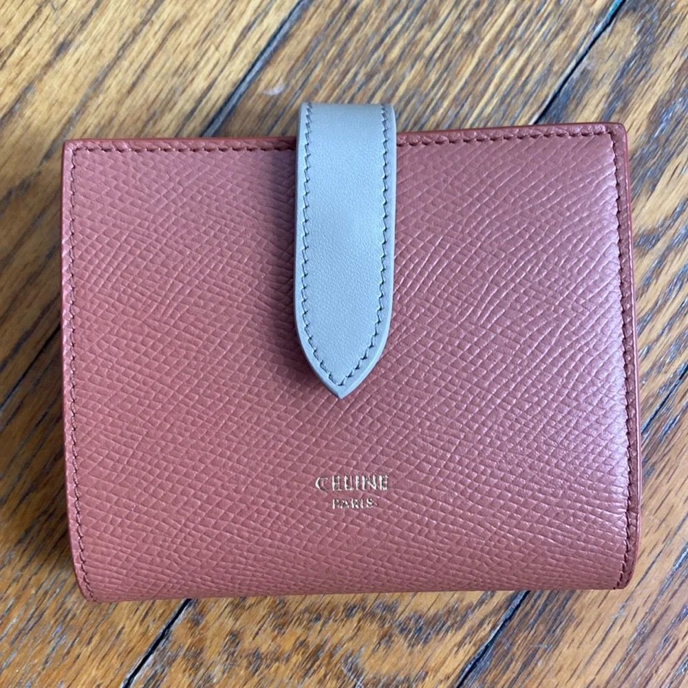 Celine Small Bicolor Strap Grained Leather Wallet