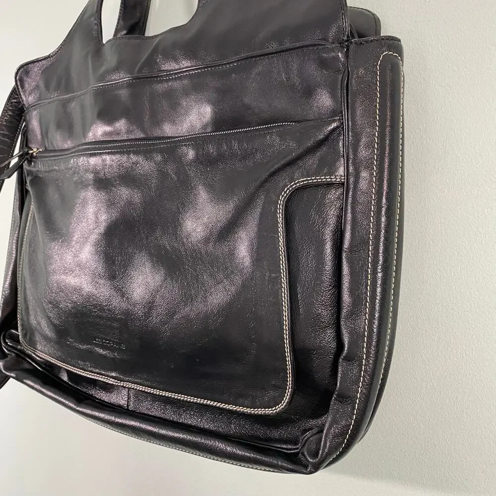 Les Copains Vtg Made In Italy Top Handle Laptop Leather Bag with Crossbody Strap