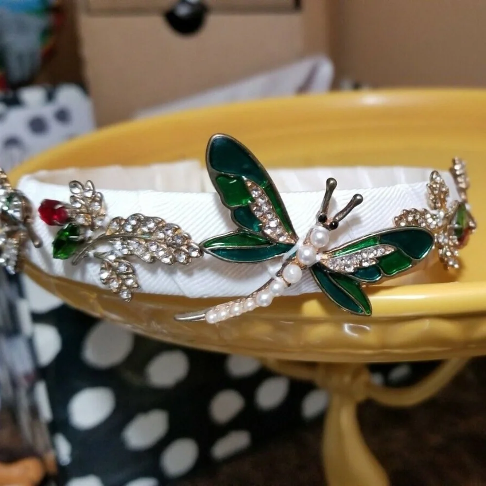 David Charles Girls Enamel & Pearl Dragonfly Headband Jewled