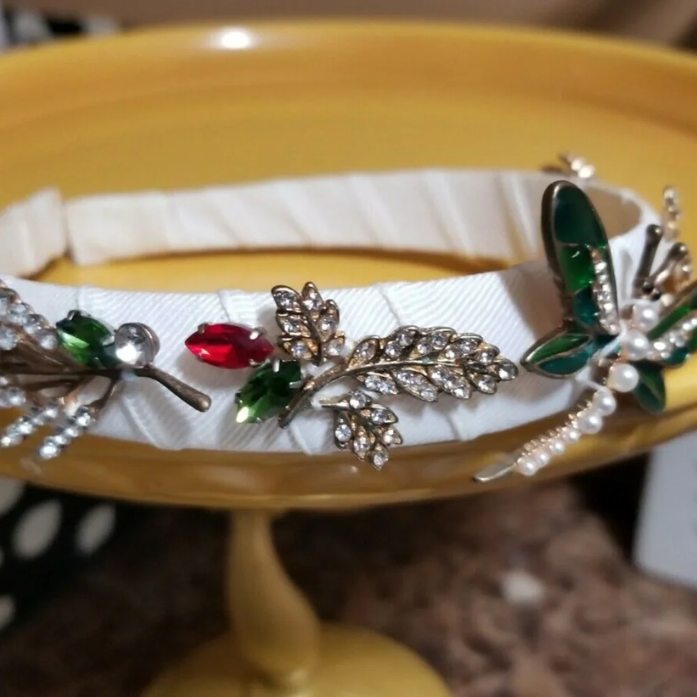 David Charles Girls Enamel & Pearl Dragonfly Headband Jewled