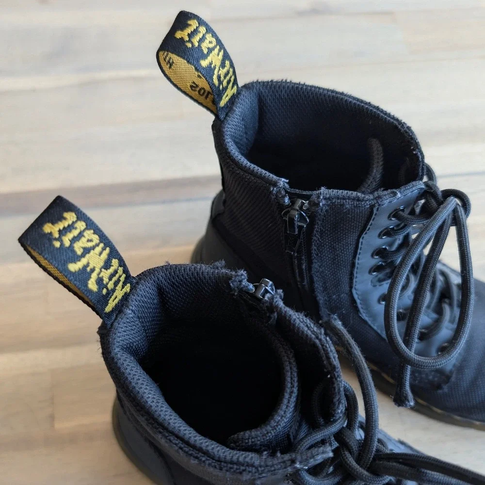 Dr. Martens Combs Tech Black Canvas Utility Boots Tie, Side Zip Kids Size 2