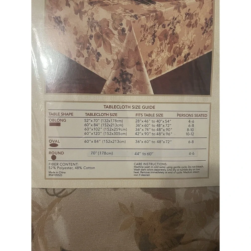 Luxury Home Collection Grape Arbor Tablecloth 60x84 Oblong Oval Fall