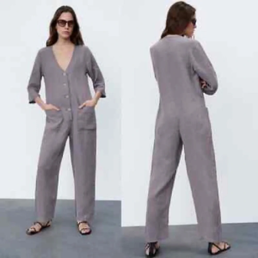 Zara Lilian linen gray jumpsuit