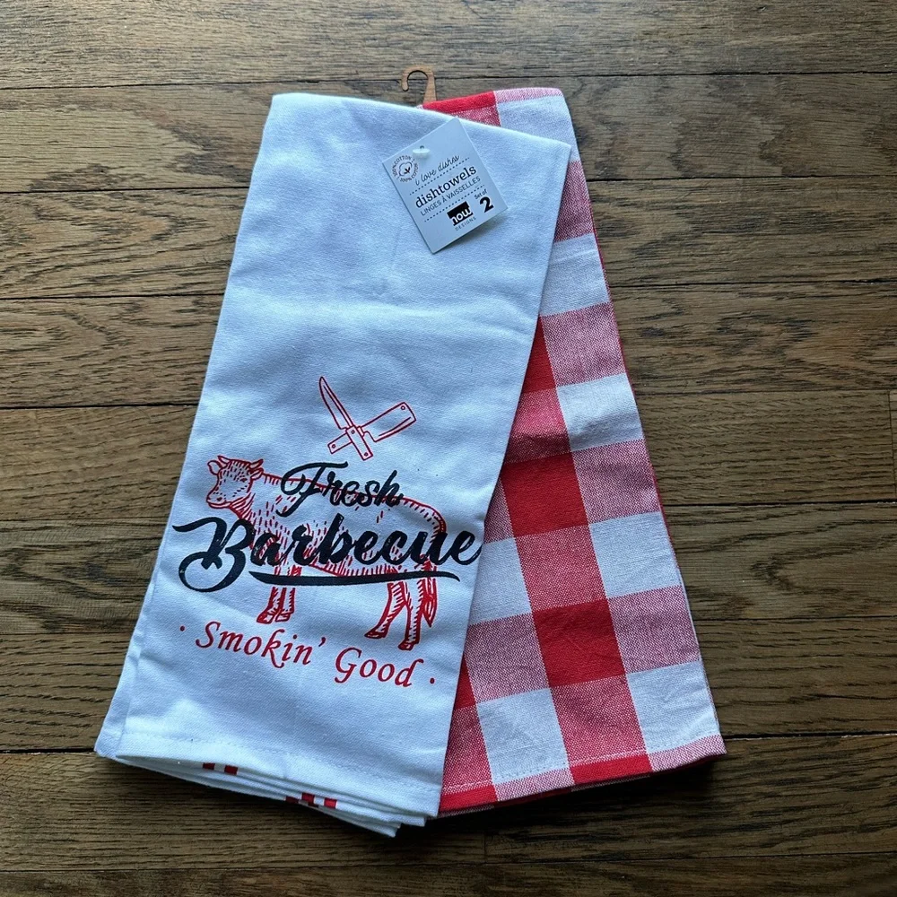 Now Designs BBQ Printed Cotton Tea Towels Set of 2 18x28″
