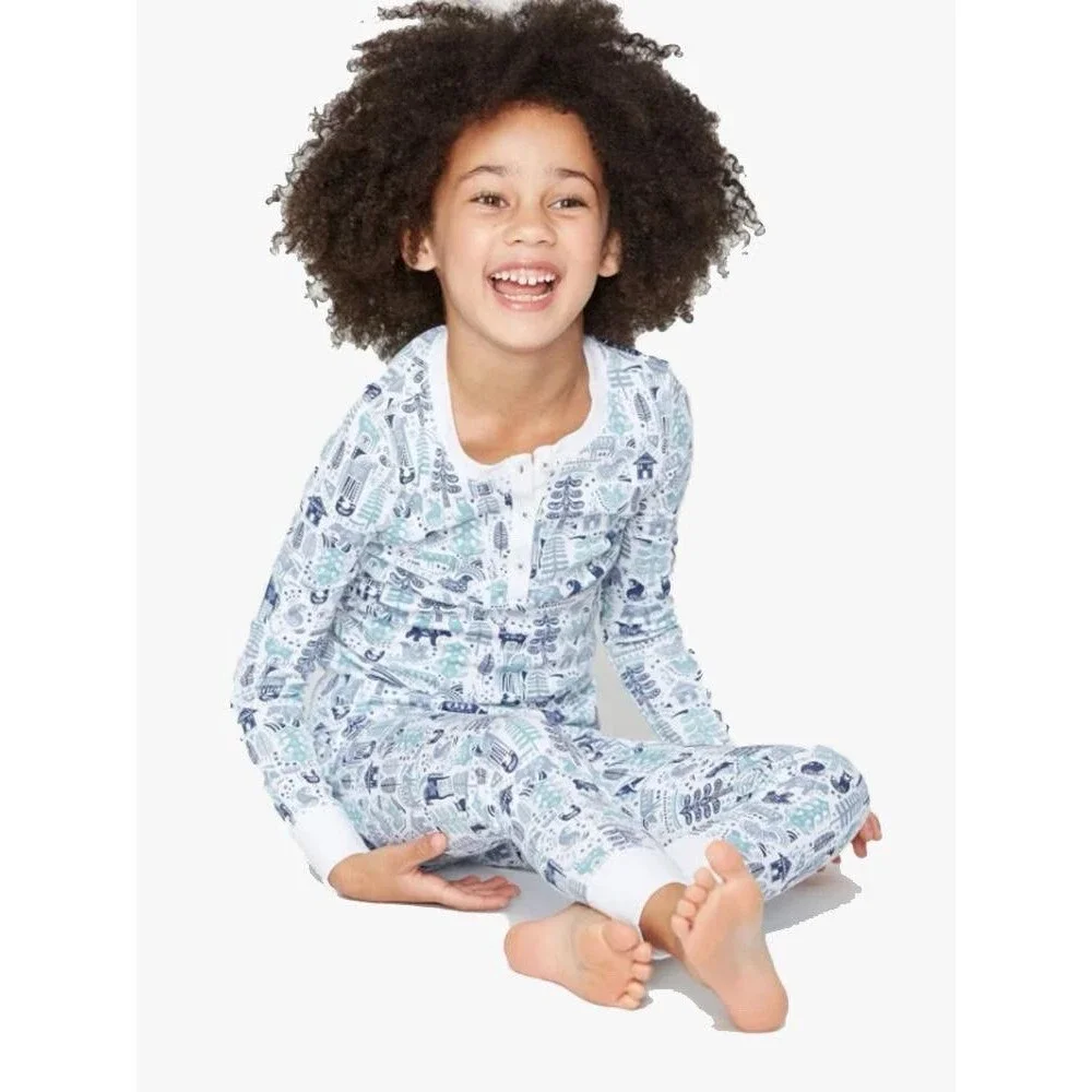 Roller Rabbit Kid’s Size 4 Nordic Folk Print 2-Piece Pajama Set Blue/White NWT