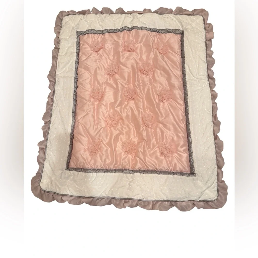 THE PEANUTSHELL ARIANNA PINK ROSES ELEGANT NURSERY BABY CRIB QUILT ONLY