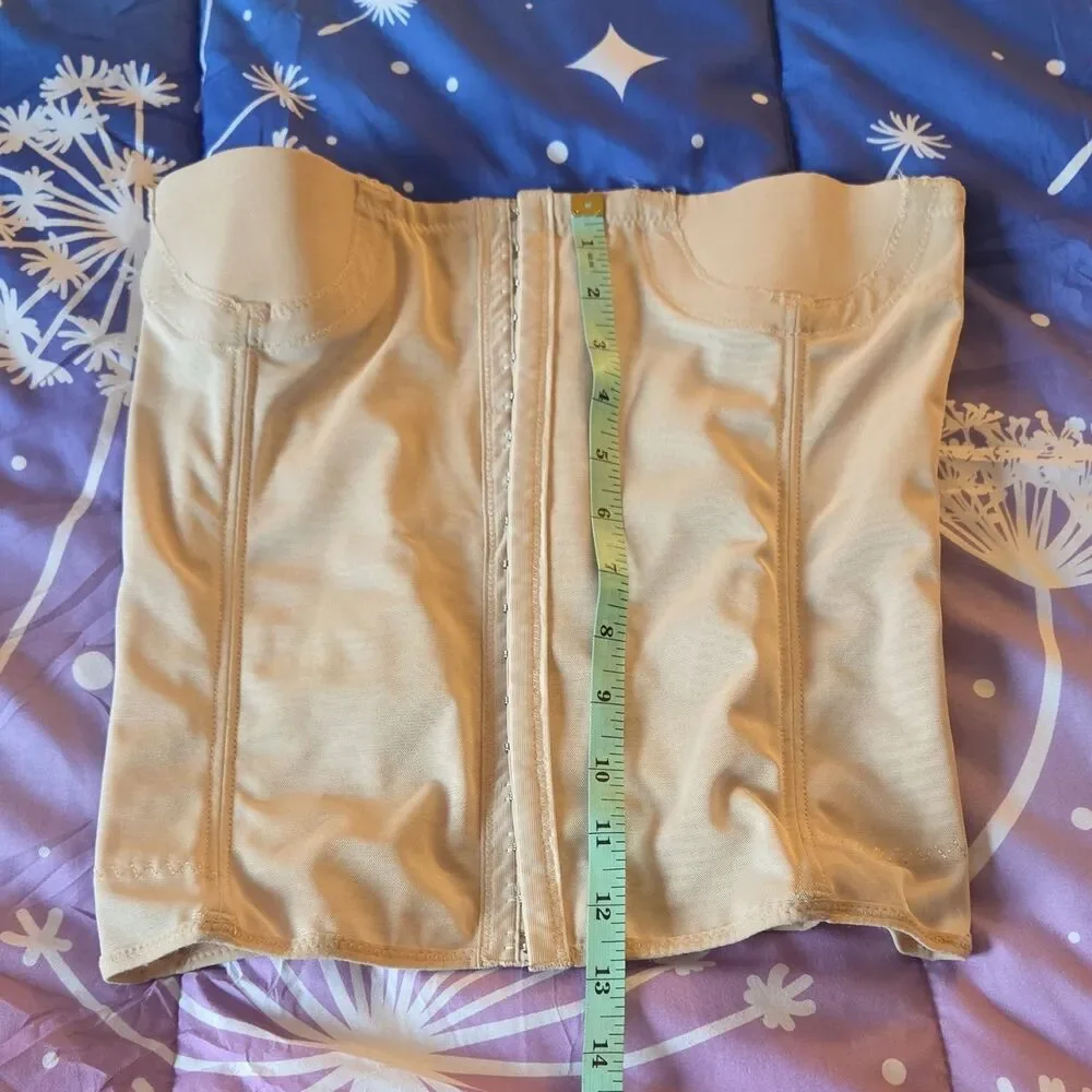 Strapless Boned Bustier Beige Hook & Eye Closure Half Cup Opaque Solid Shapewear