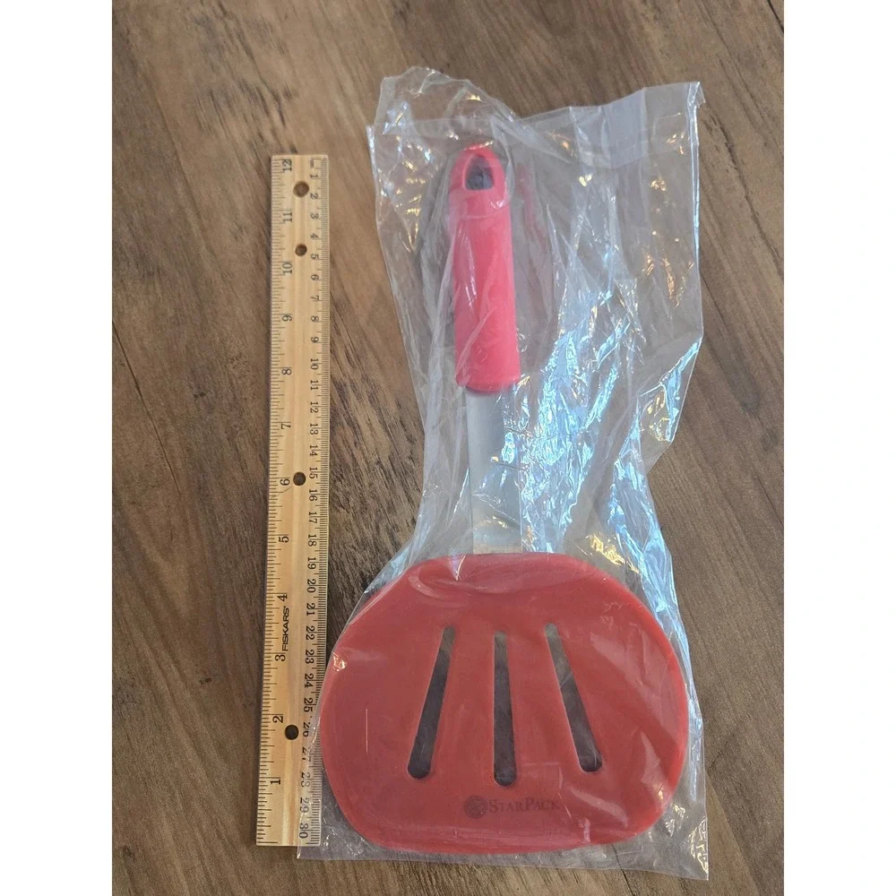 StarPack Silicone Slotted Turner Spatula Red Stainless Steel Core 12 Inch NEW