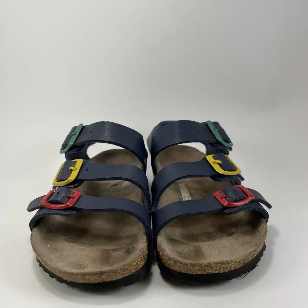 Birkenstock Four Strap Sandals Kids 33 EU, US 2-2.5 Blue Multi Color Buckles