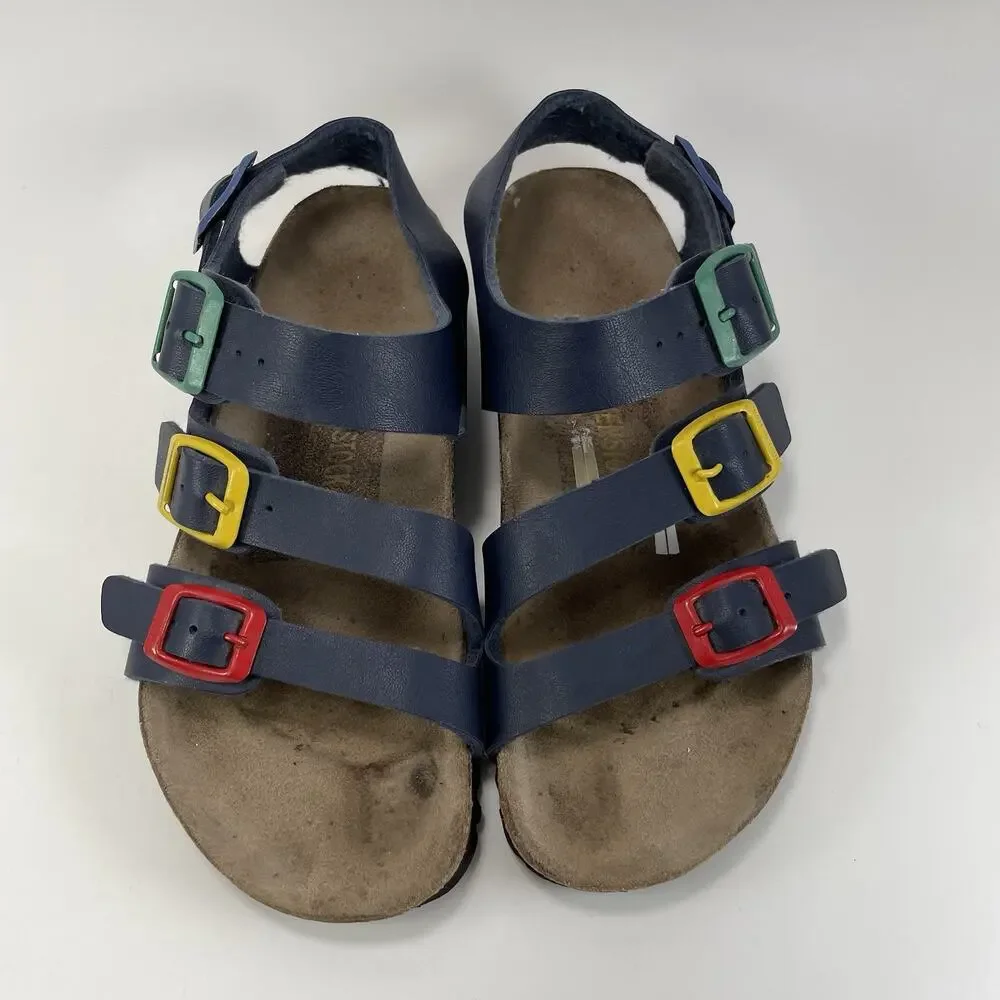 Birkenstock Four Strap Sandals Kids 33 EU, US 2-2.5 Blue Multi Color Buckles